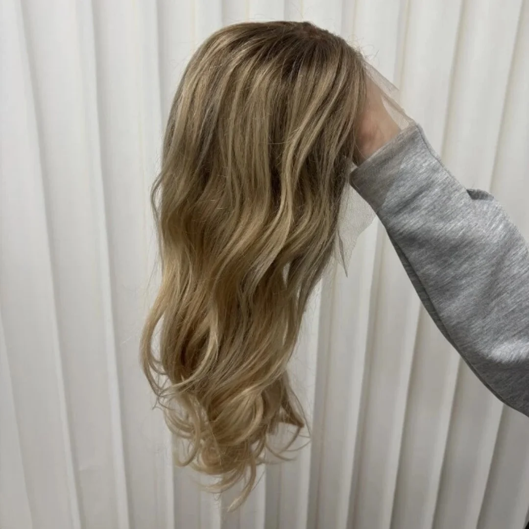 Caramel Brown Wigs Wavy Ombre HD Synthetic Lace Front Wig Free Part Wig For Women Gift Preplucked Realistic Hairline Cosplay Wig
