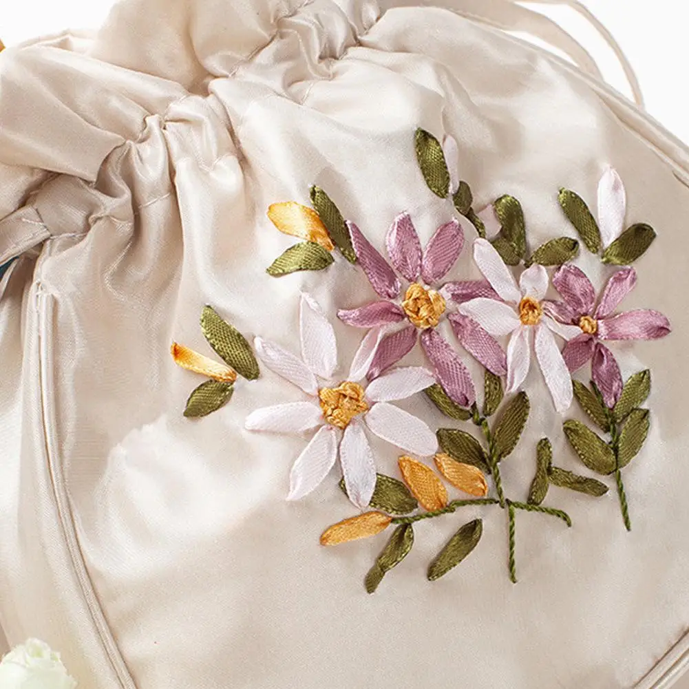 Retro Embroidery Drawstring Handbags Women Purse Wallets Jewerly Storage Bucket Bag Traditional Hanfu Accessories image 5