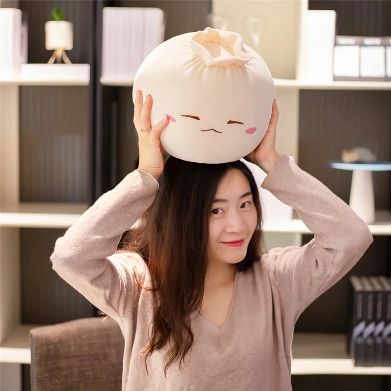 Cute Plush Steamed Stuffed Bun Cartoon Lifelike Emotional Bao Zi Plush Chinese Food Pillow Cushion Kids Toys