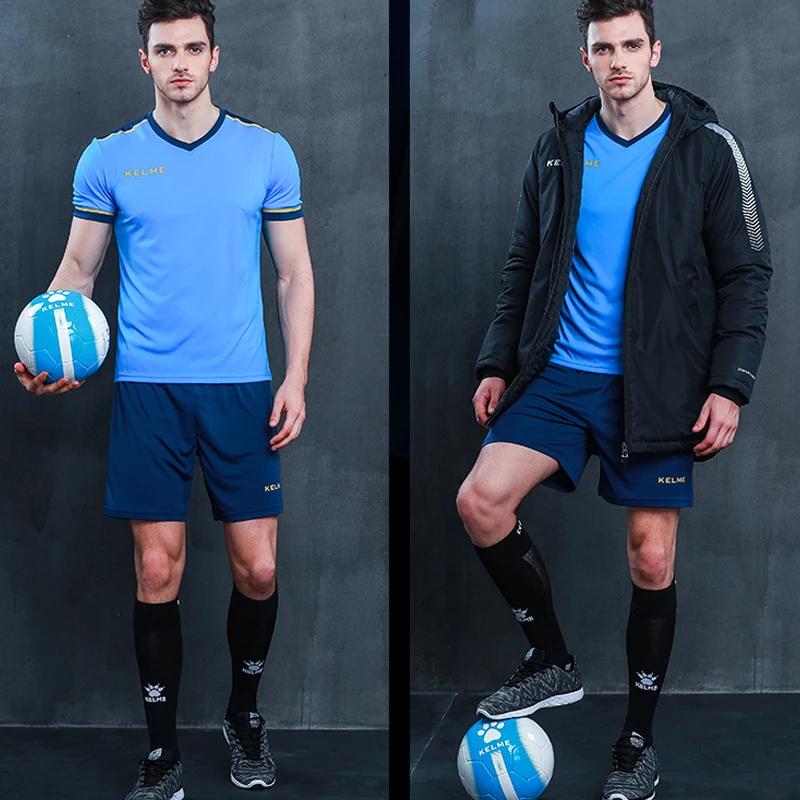 KELME Men Soccer Jersey Sweat Absorption Ventilation Summer Training Suits Short Sleeve Football Team Jersey Sportswear 3871001