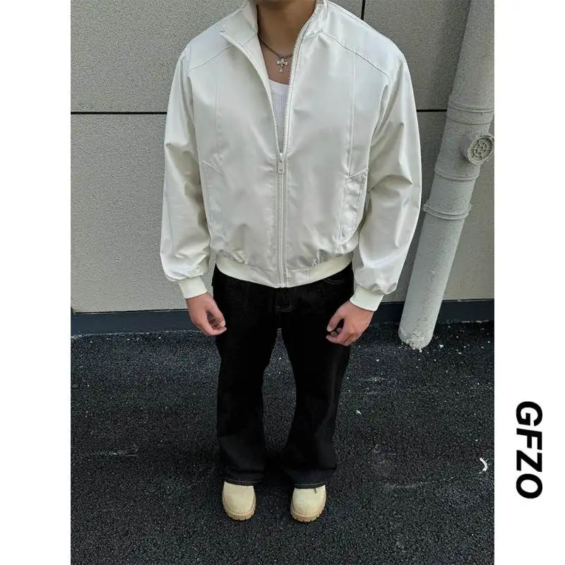 

Men's Tee-Proof Stand Collar Jaet Autumn New Sle American Casual Retro Sports Coat Baseball orm Polyester Fiber