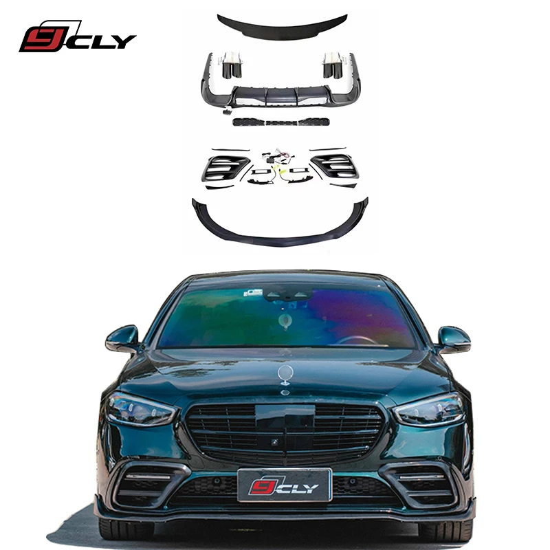 

CLY Car lip For Benz 2020 S-class W223 body kit B style front lip rear lip spoiler and fog lamp frame