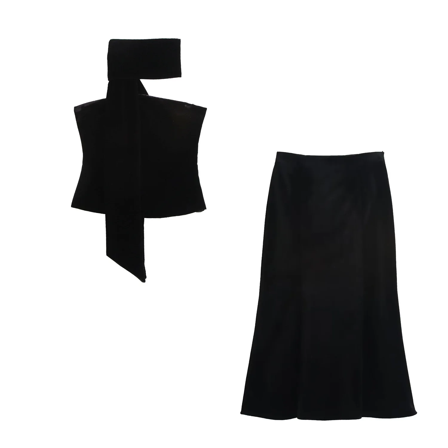 

Универсальный топ с воротником-трубой, темпераментная элегантная мини-юбка с высокой талией, комплект из двух предметов