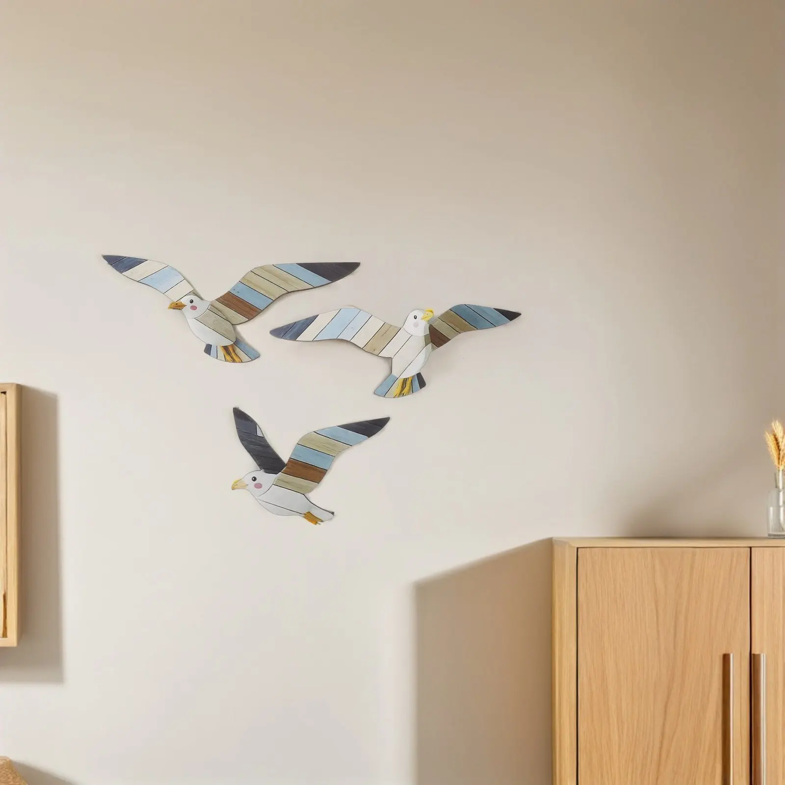 3 Pcs Coastal Nautical Ocean Wall Art Home Decor Mediterranean Style Beach Room Seagulls Hanging Theme Ornament Decoration