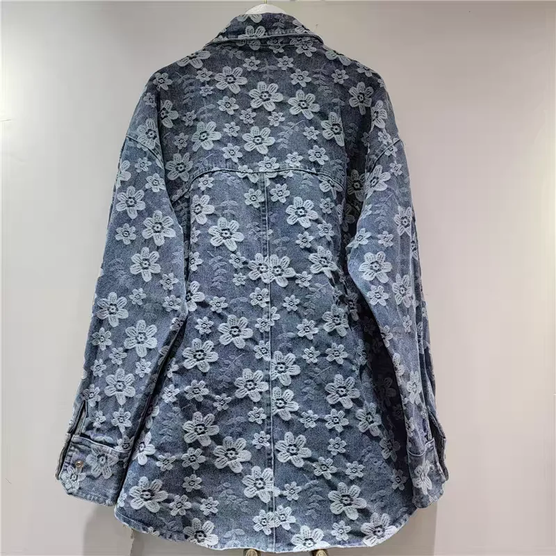 Camisa vaquera chaqueta mujer primavera y otoño 2025 nueva moda jacquard Casual ropa informal suelta blusa Tops femeninos