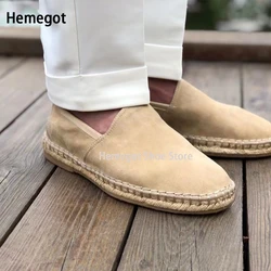 Summer Linen Grass Woven Leather Shoes Men's Casual Comfortable Luxury Top Quality Slip-On Loafers Suede Handmade Casual Shoes