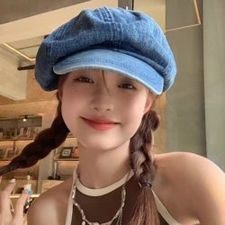 Ladies Denim Beret Hat Women Leisure Octagonal Hat Cowboy Cap Newsboy Gatsby Adjustable Baker Peaked Painter Driving Hats Summer