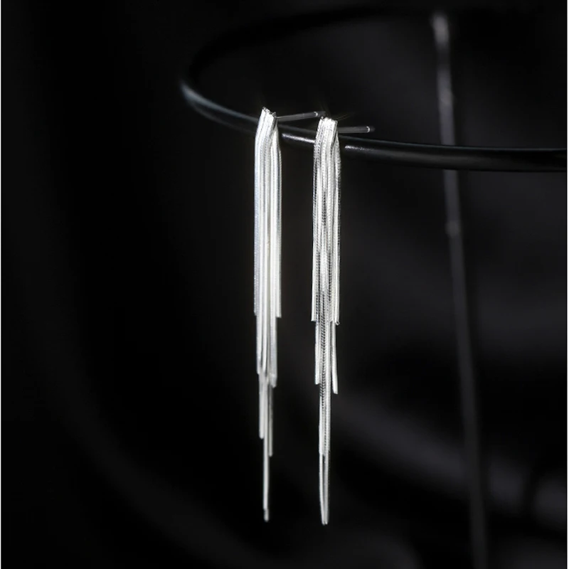 Pendientes largos de plata S925 con borla de hueso de serpiente para mujer, joyería fina Simple, regalo de fiesta de boda, venta al por mayor,