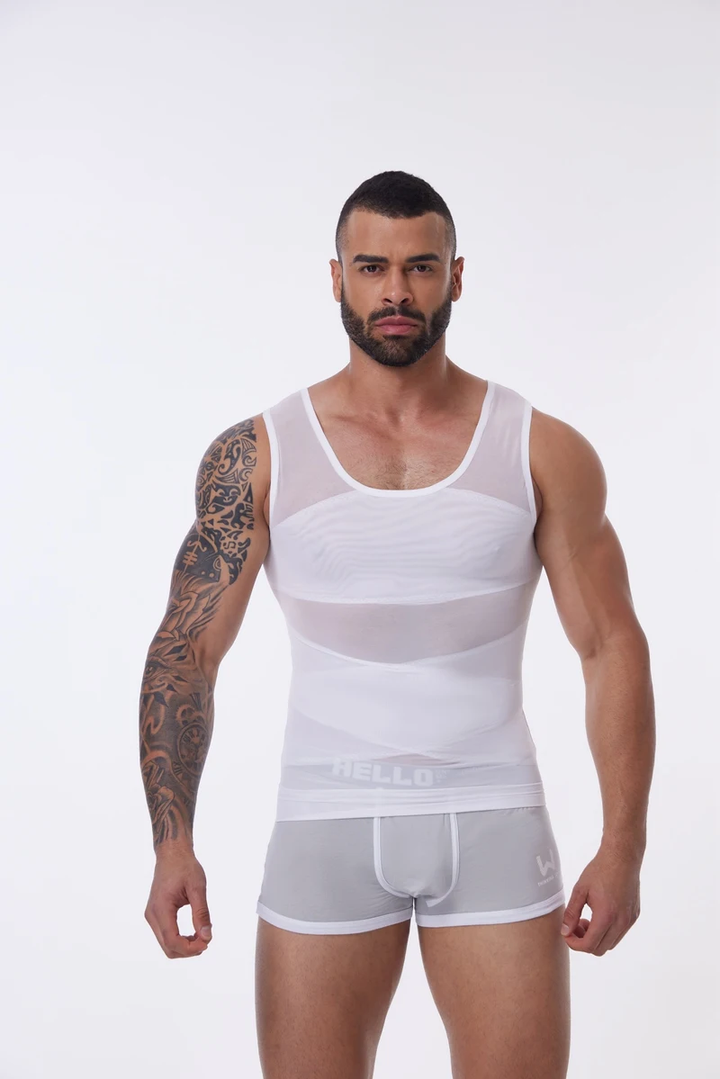 Kompressionsshirt für Männer, schlankmachendes Unterhemd, Body Shaper Tank Top, Gynomastica, ärmellose Shapewear-Weste, Netz-Kreuzanzug, 3XL – Detail 13