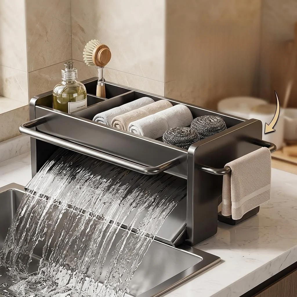 

Modern Minimalist Stainless Steel Kitchen Sink Drain Rack Door Hanging Storage Shelf for Sponge Dishwashing Home Organization
