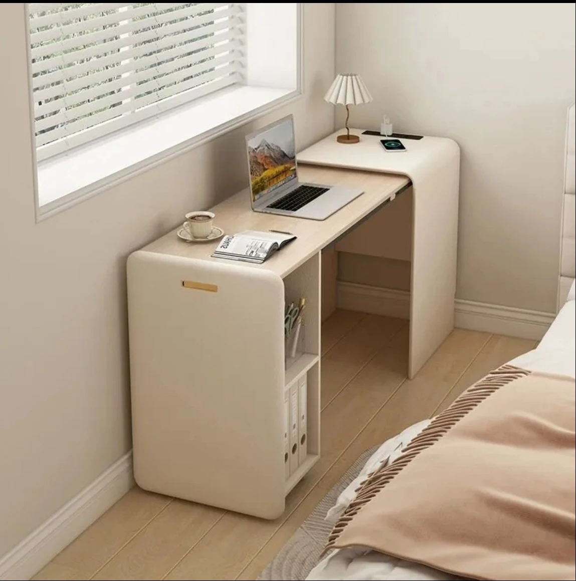 Invisible Foldable Solid Wood Desk Bookcase Integrated House Hold Bedroom Bedside Table Computer Desk Storage Cabinet