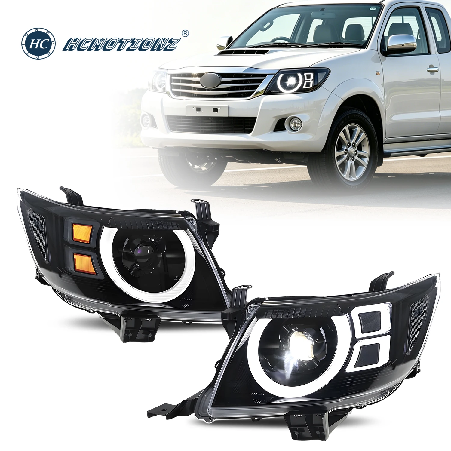 HCMOTIONZ Full LED Headlights for 2012-2014 Toyota Hilux Vigo Revo Sequential Turn Signal Startup DRL Head Lights Assembly Pair
