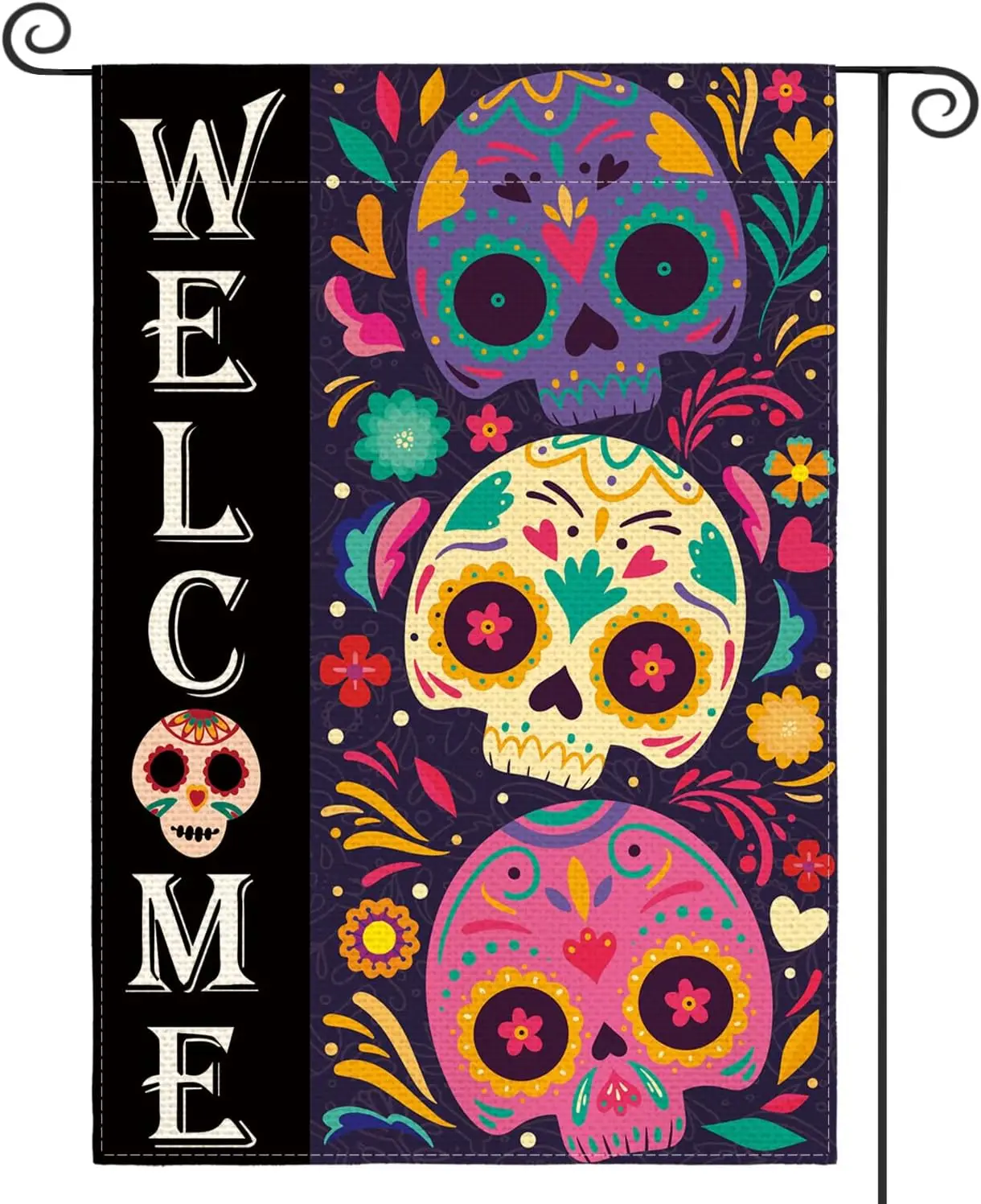 colorlife Day Of The Dead Garden Flag Dia De Los Muertos 12x18 Inch Double Sided, Sugar Skull Halloween Welcome Party Yard