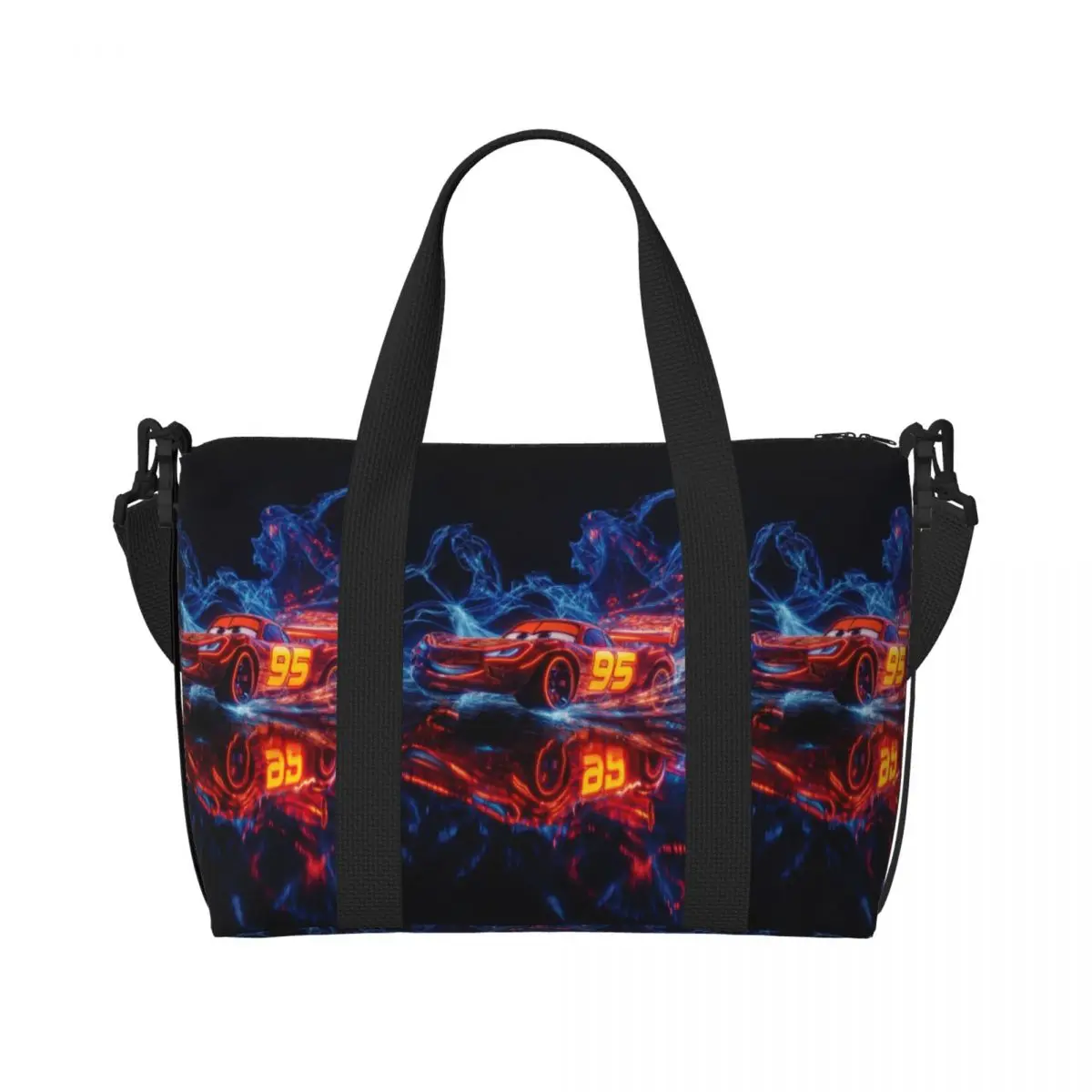 

Custom Car 95 Lightning Mcqueen Beach Tote Bag Women Cartoon Pattern Big Compartment Beach Gym Travel Bags