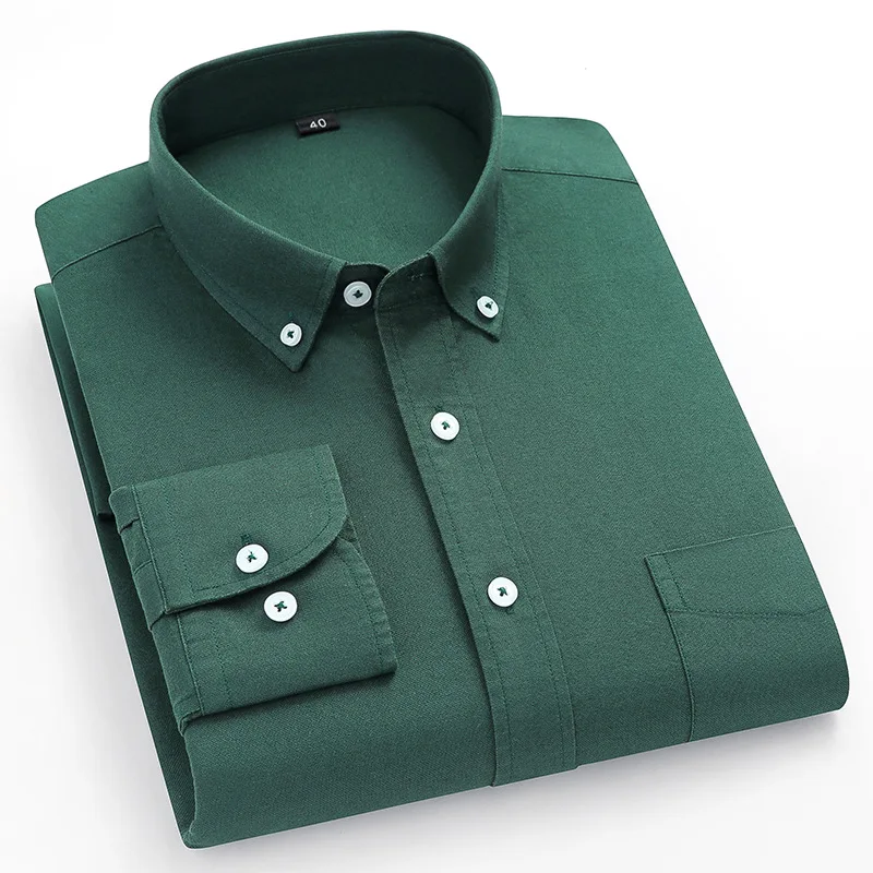 2026 New Autumn and Winter New Cotton Oxford Spinning Solid Color Men's Shirt Casual Cardigan Inch Shirt Men's Clothes