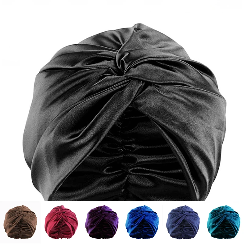 1PC 100% Mulberry Silk Bonnet Silky Hair Wrap Shower Cap Silk-like Sleep Cap for Curly Hair Satin Bonnet Head Scarf Night Hair