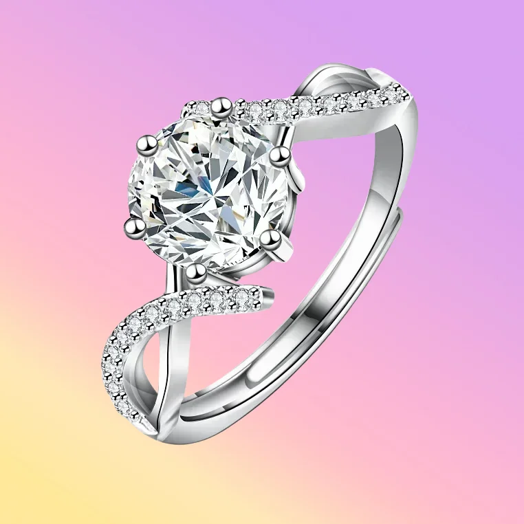 

Gift High Quality Platinum PT950 Moissanite Diamond Rings for Women Love Intertwined Ins Diamond Ring Adjustable Jewelry