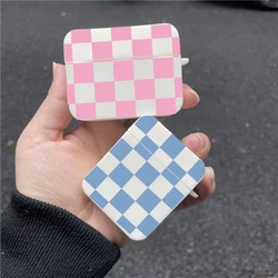 Nieuwe Ins Trend Blauw Dambord Rooster Oortelefoon Opladen Leuke Cover Voor Airpods 3 2 Pro Roze Plaid Draadloze Oortelefoon Doos case