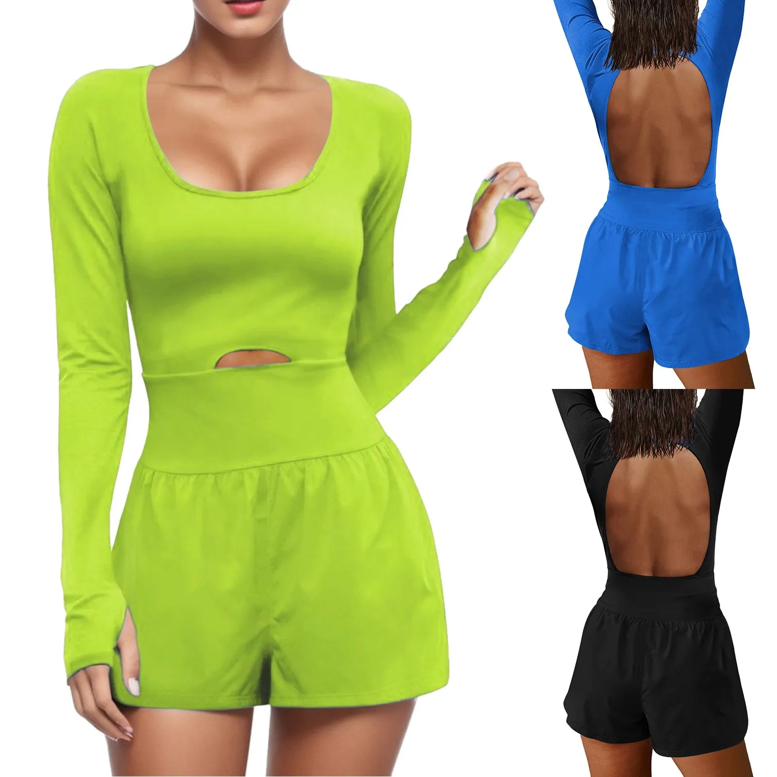 Exercise Yoga Jumpsuits Women'S Fashion Solid Color Jumpsuit Shorts 2024 Summer Workout Comfortable Casual 1 Piece Outfits