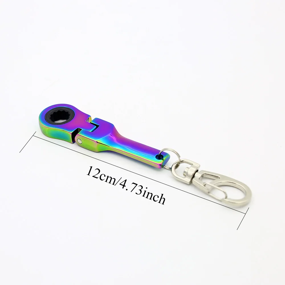 10mm Flexible Ratchet Wrench Mini Shaped JDM Metal Racing Keychain Key Chain Ring Keyring 1PCS