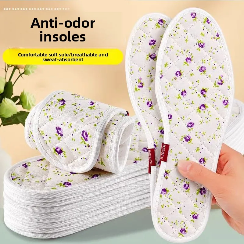 1Pair Thin Cotton Fabric Shoe Insoles for Men Women, Soft Breathable Sweat Absorbing Odor Control Cushion Inserts, Comfort