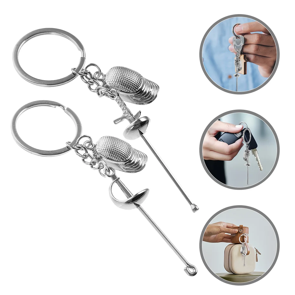 Fencing Keychain Ring Golf Cart Pink Epee Men Goodie Bag Stuffers Zinc Alloy Drum Sports Keychains Unique Pendant