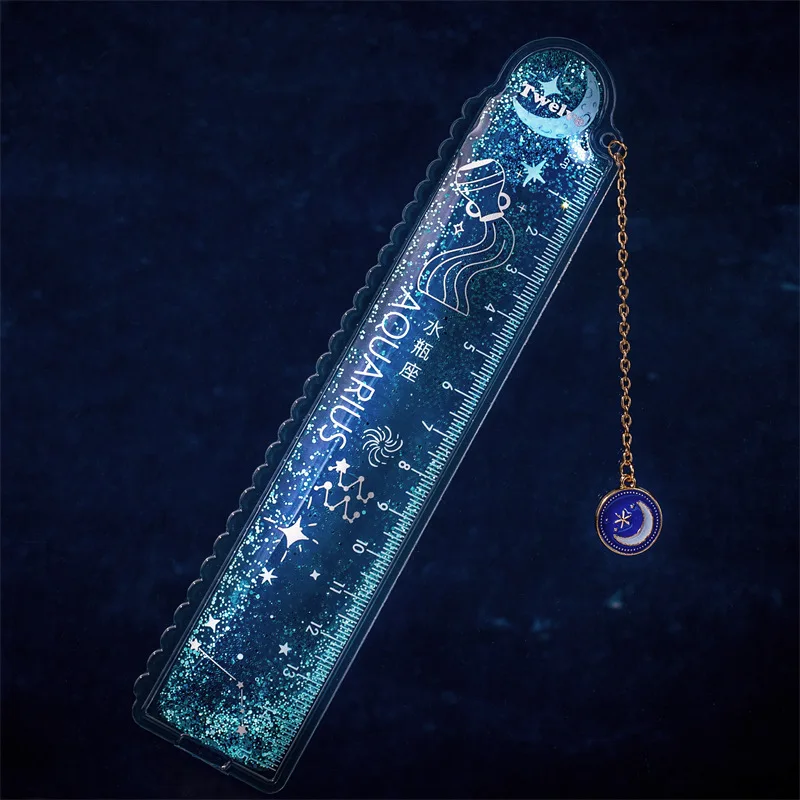 1pcs Constellation Galaxy Ruler 15cm Bookmark Pendant Type Straight & Wave Line Office School Gift F7352