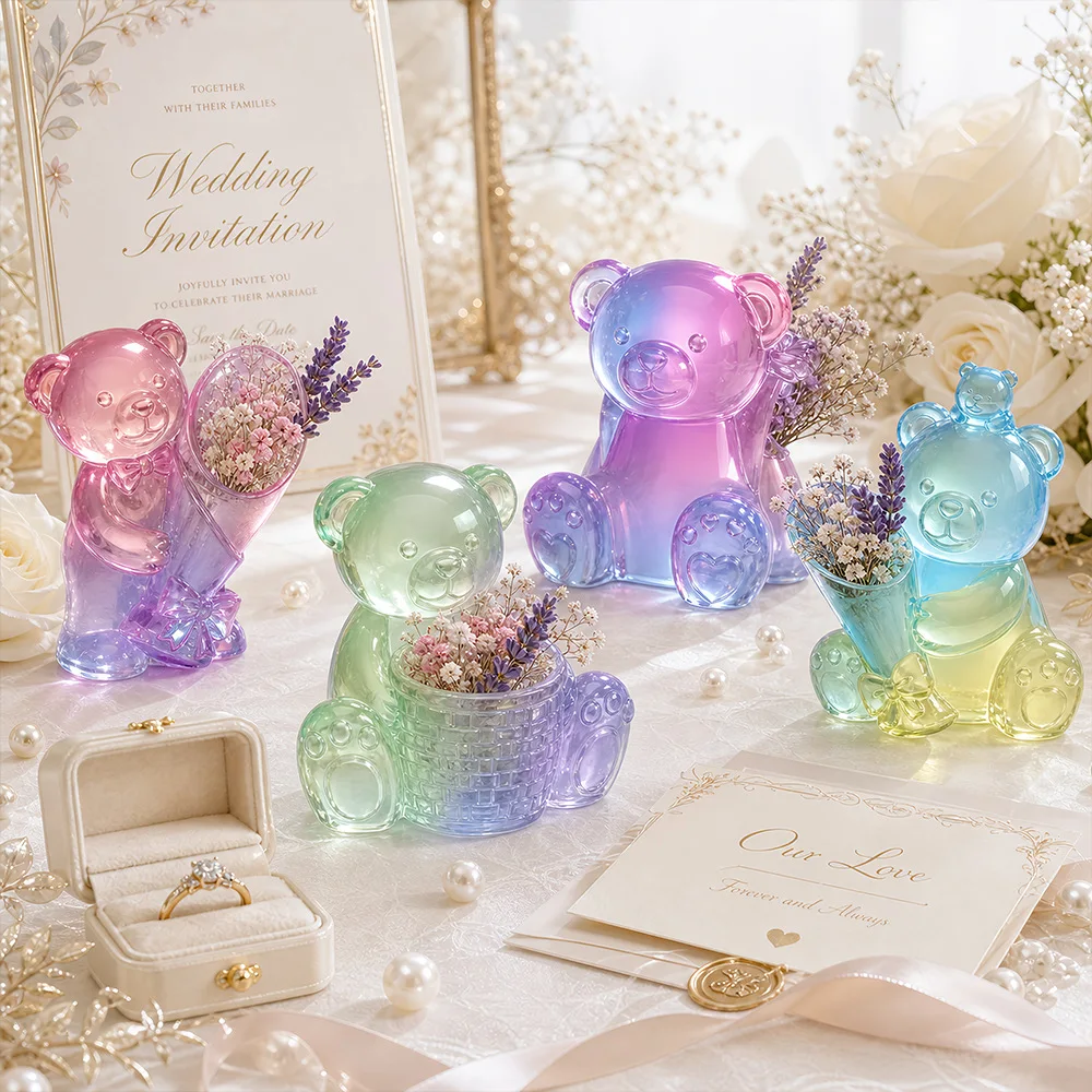 3D Flower Hugging Bear Candle Silicone Mold DIY Animals Bear Flower Vase Gypsum Plaster Candle Mold For Resin Making view 3