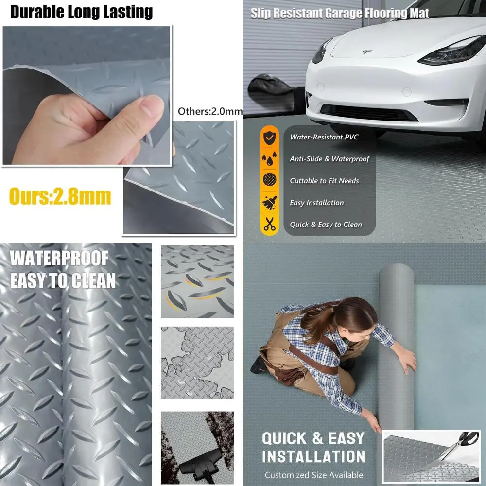 

Thickened PVC Garage Floor Mat, Heavy-Duty Waterproof Nonslip Protector for Cars, Trailers, SUVs, Basements, Gyms (Gray) - 2ft x