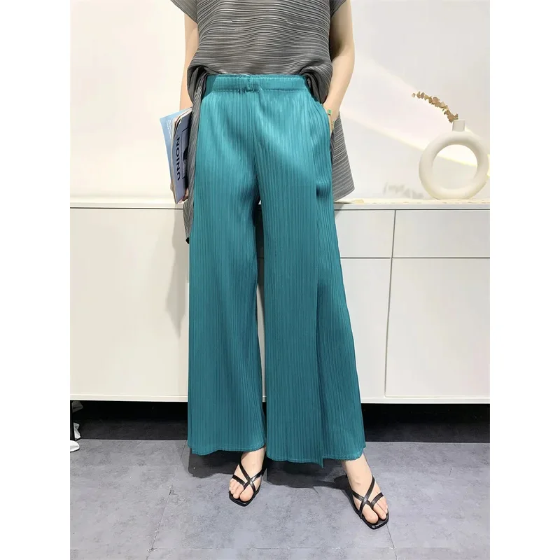 Miyake Summer Pants Women's Comfortable Casual 2023 New Loose Straight Leg Pants Wide Leg High Waist Slim Pleated Pants