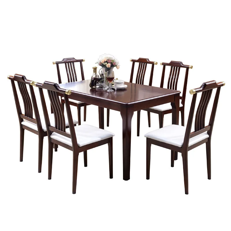 

New Chinese style, all solid wood dining table, home dining room table and chair combination