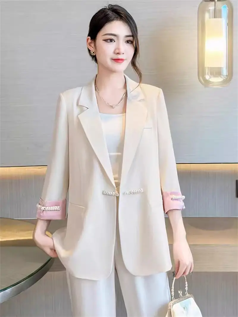 New Chinese Style Suit Jacket For Women Spring/Summer 2024 Fashion Retro Button Up Oversized Casual Blazer Coat Top K1691