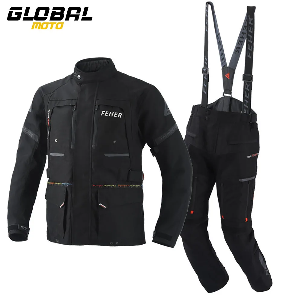 Waterproof Motorcycle Jacket Set Four Season Motocross Protective Riding Clothing Windproof Warm Motorbike Racing Rally Suit