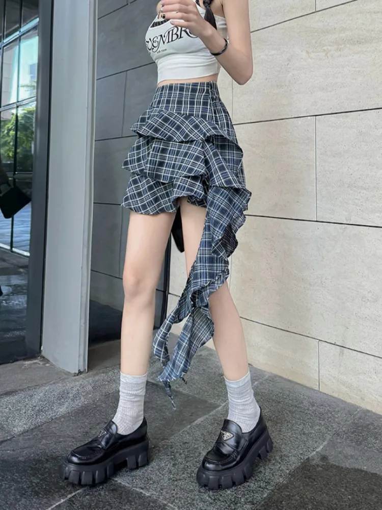 

Women Plaid A-line Skirt Elegant Harajuku Y2k Mini Shorts Skirts Aesthetic Vintage Asymmetrical Skirt 2000s Clothes Summer 2024