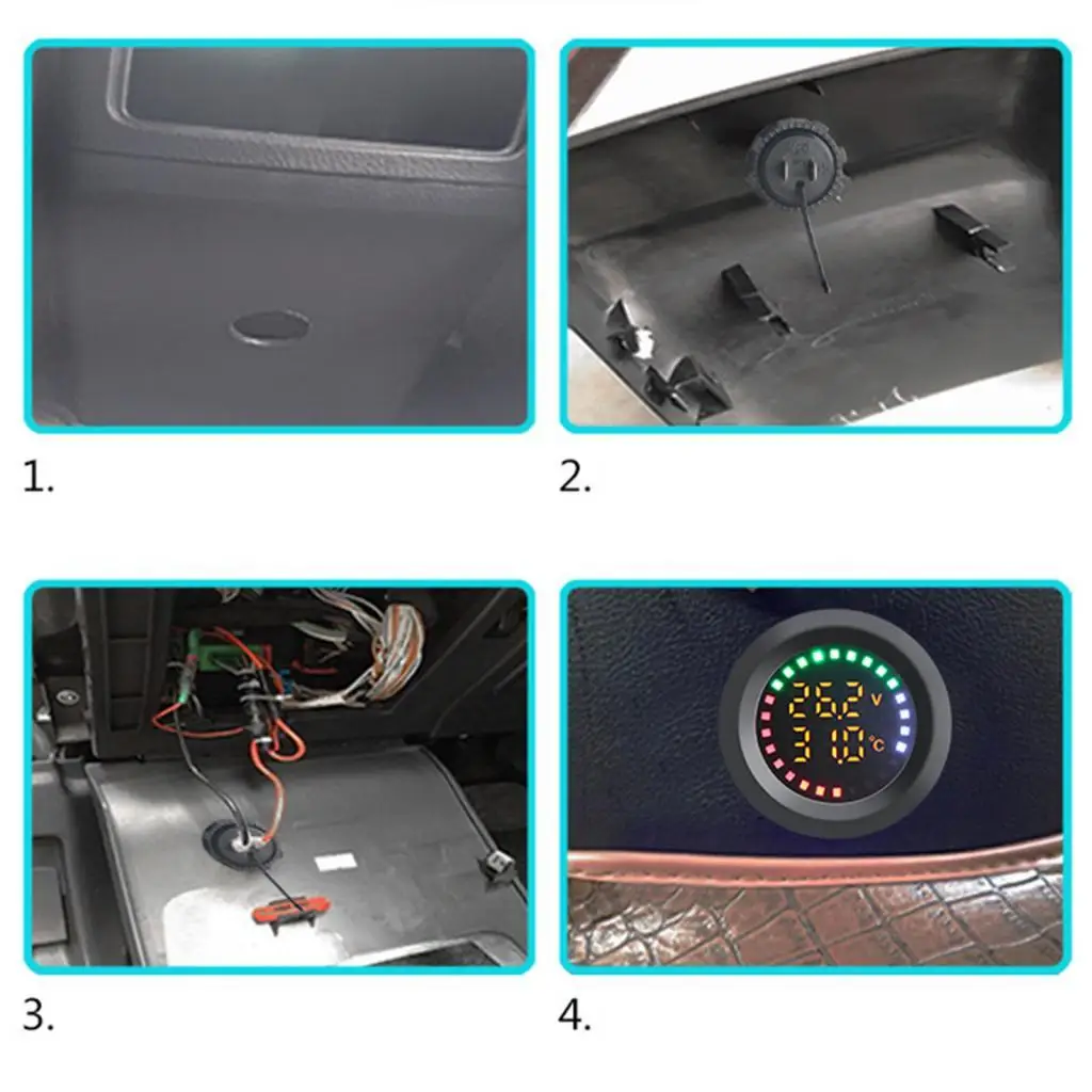 Car Digital Temperature Voltage Monitor 12V 24V Round Panel Colorful