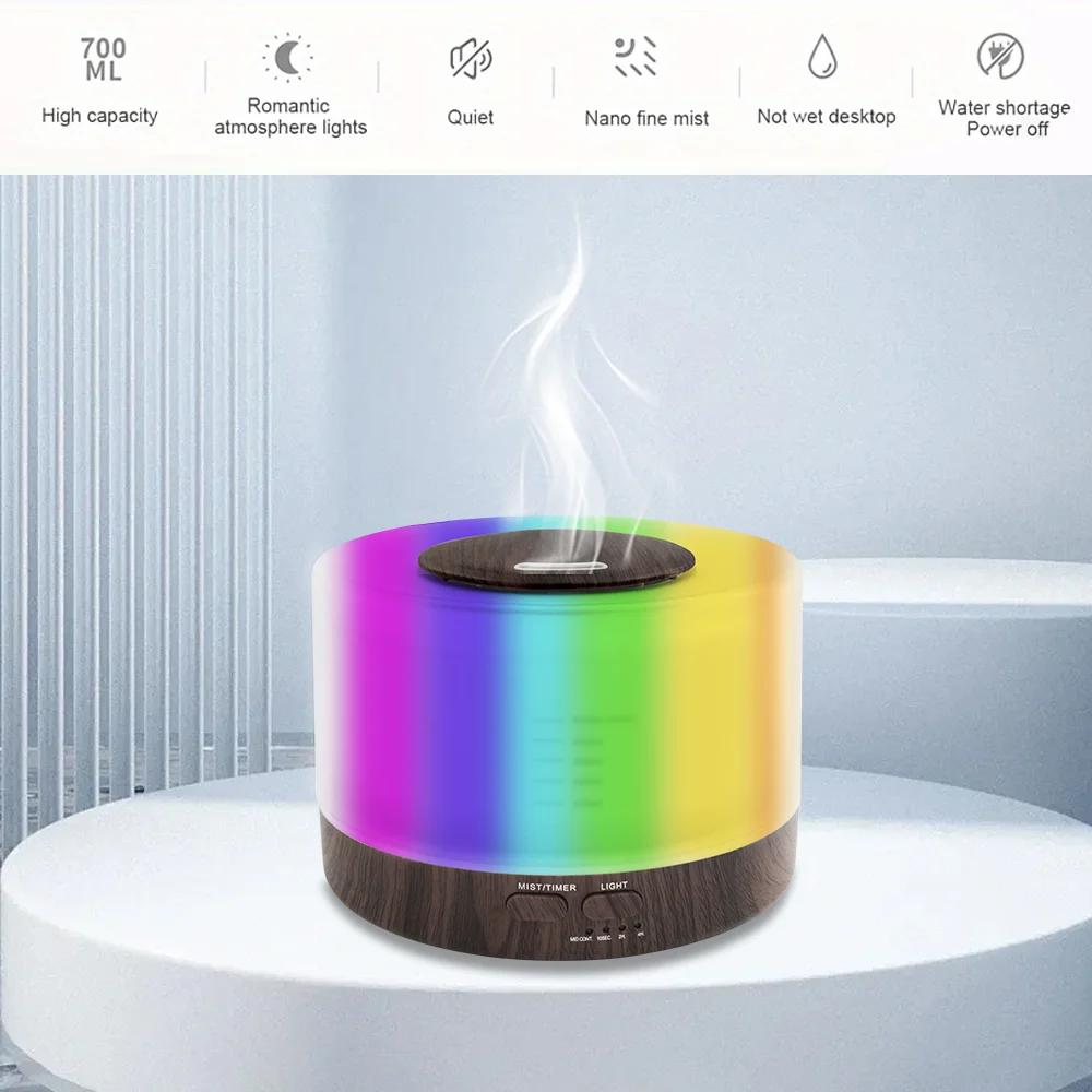 550ml Wooden-Style Ultrasonic Essential Oil Diffuser with 7-Color LED Touch Control for Home Office Humidification and Decor