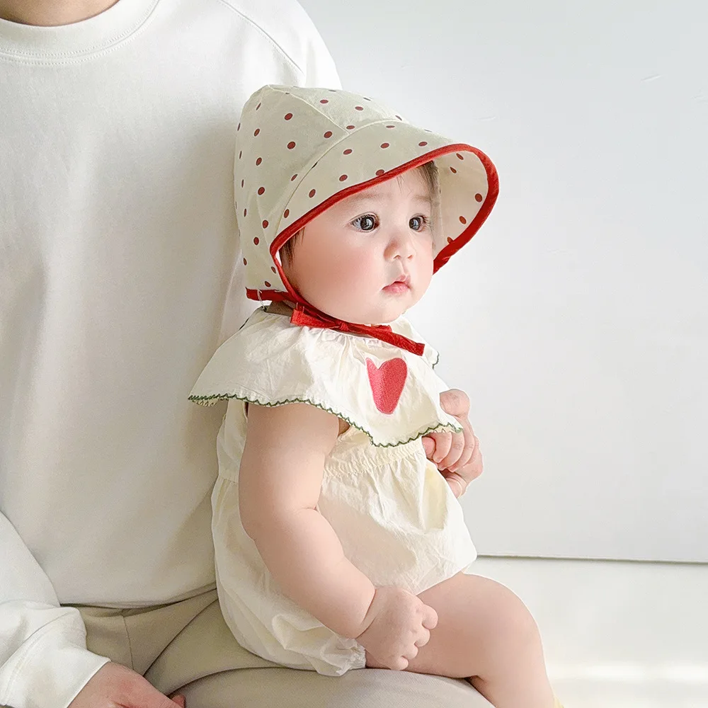 

Summer Baby Hat Korean Dot Court Hat for Little Baby Girls Newborn Earflap Bonnet Stylish Wide Brim Sun Hat Toddler Sunhat Cap