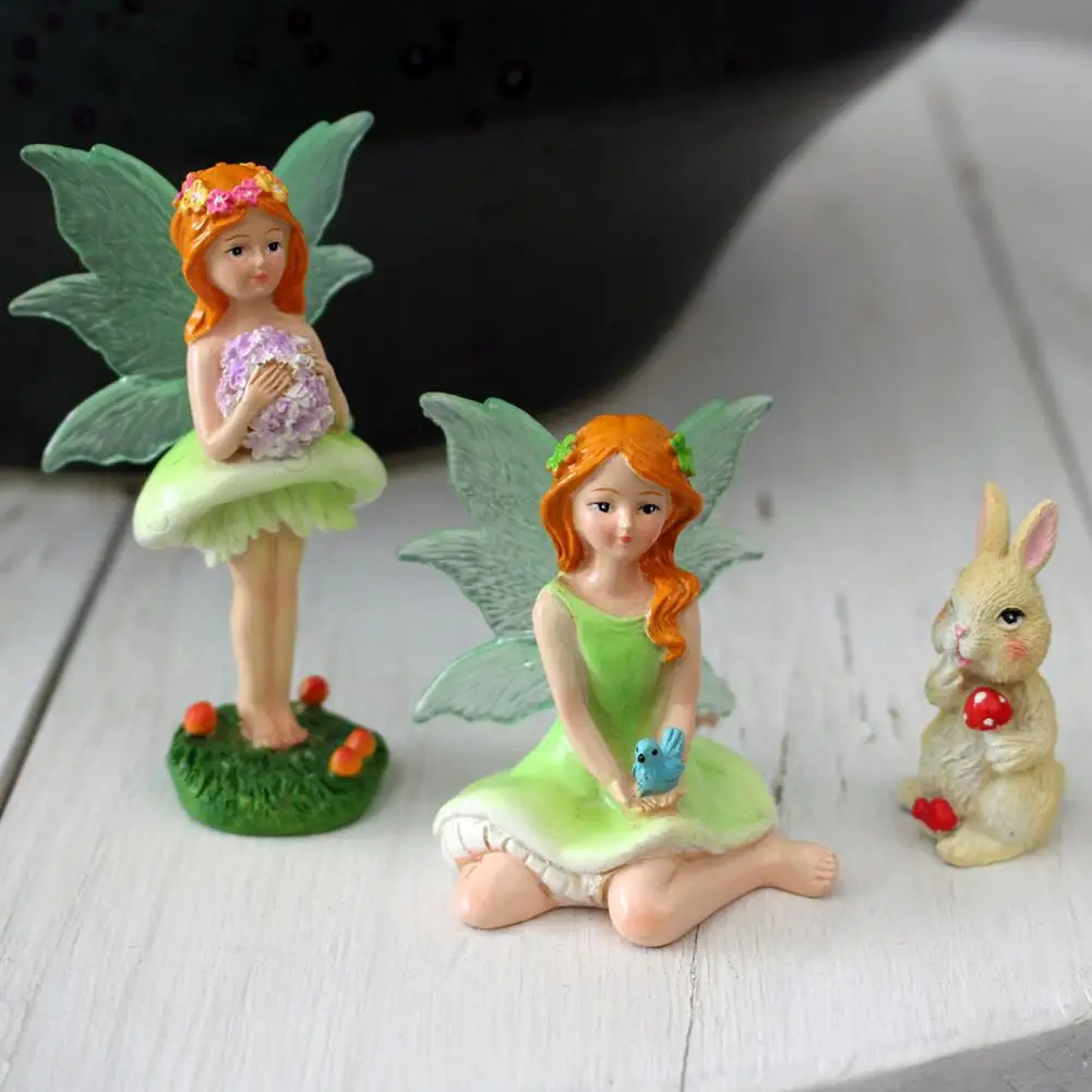 

Fairy Figurines for Planters Miniature Flower Fairy Elf Wings Dollhouse Ornaments Set of 3 Resin Garden Figurines Cute Elves