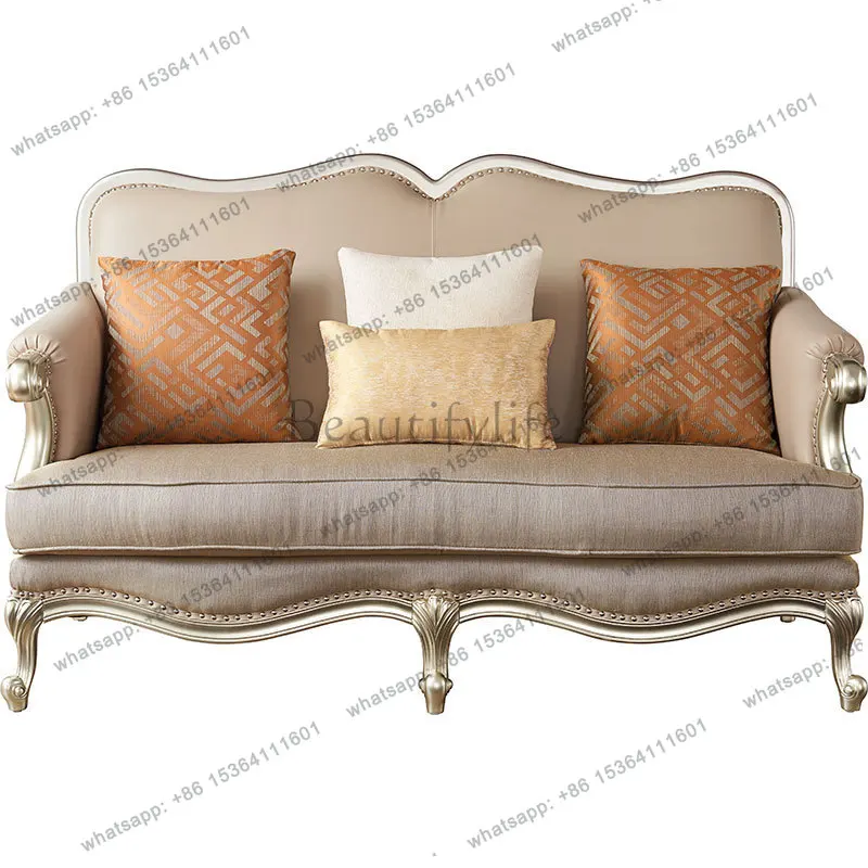 

Modern leather art American light luxury solid wood sofa leather Nordic size simple apartment