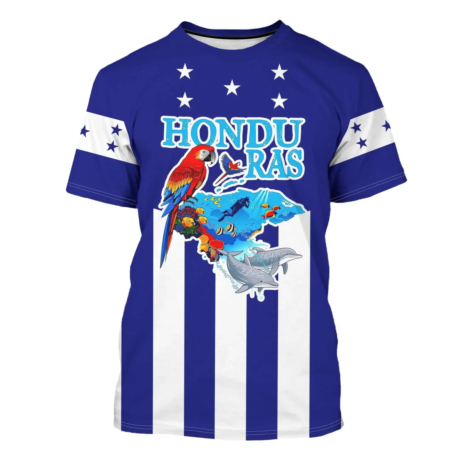 

2024 Honduras Flag T-shirt Men's Clothing Novel 3D Parrot Short Sleeve T-shirt Casual Top Honduras Jersey for Men and Women