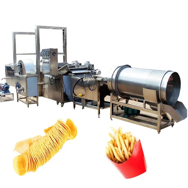 Customized High Efficiency Automatic French Fries Potato Chips Line Include Heat Exchanger Fryer for Food Processing Candies