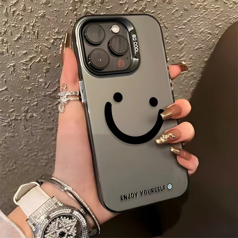 Simple Smile Phone Case for iPhone 16 15 11 12 13 14 Pro Max XR 8 Plus Enjoy Yourself Mental Health Hard IMD Plastic Matte Cover