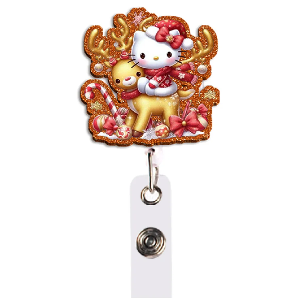 S Cat Color Glitter Acrylic Reel Clip Badge Reel Retractable with Alligator Swivel Clip PVC ID Badge Holder for Nurse Doctor Gif - view 2