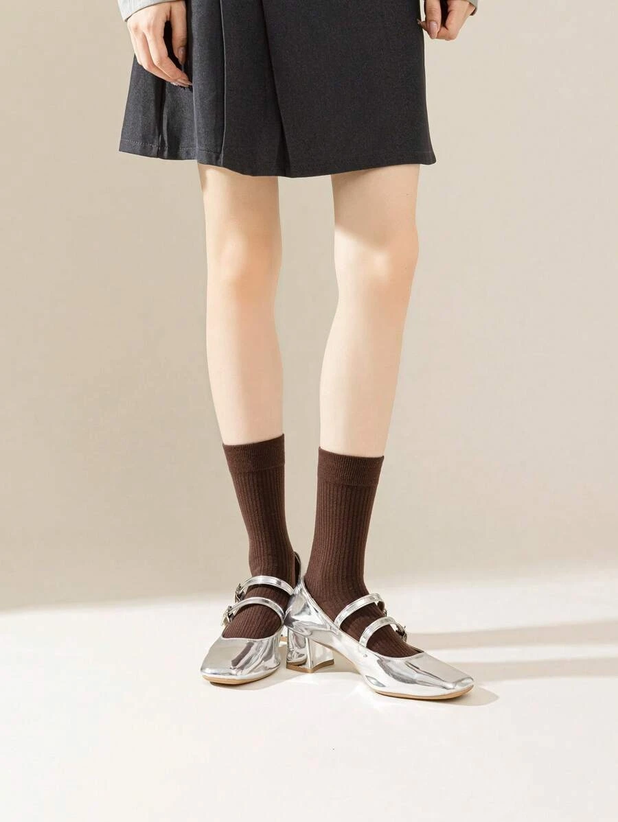 Einfarbige gerippte Crew-Socken für Damen, Frühling und Sommer, dünn, atmungsaktiv, lässig, mittelhohe Socken, Streetwear-Stil, koreanisch – Detail 4
