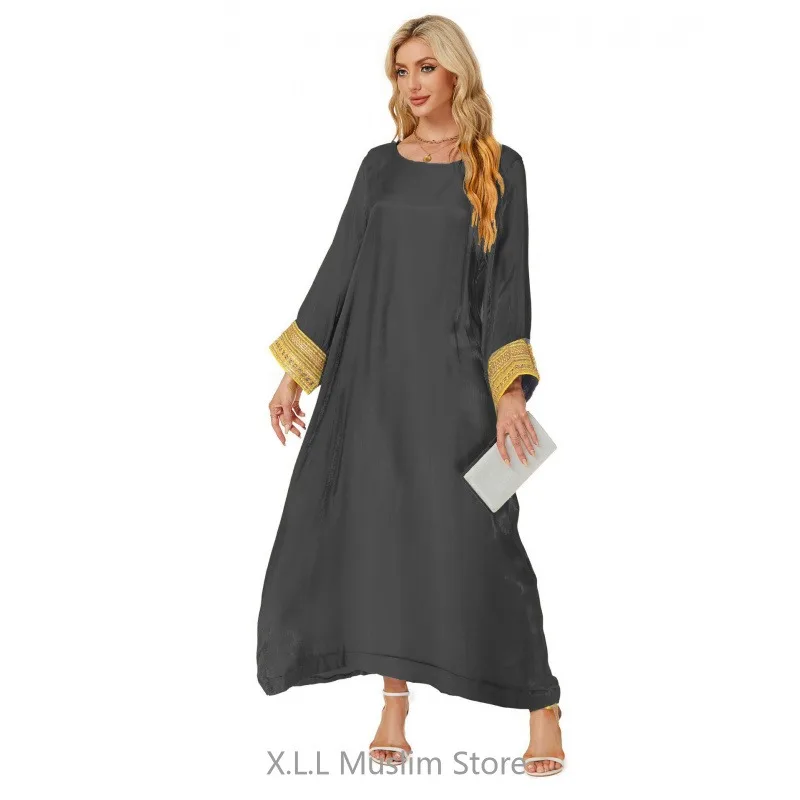 Shiny Muslim Dresses Fashion Modest Long Loose Abaya Dubai Turkey Kaftan Islamic Robe Clothes Women\'s Prayer Garment For Party