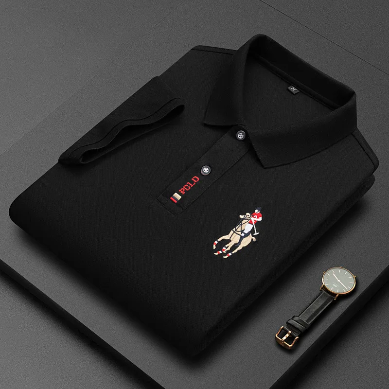 New Summer Breathable Jacket Luxury Men's Cotton Embroidered Business Short Sleeve POLO Shirt Solid Color Lapel Men Casual