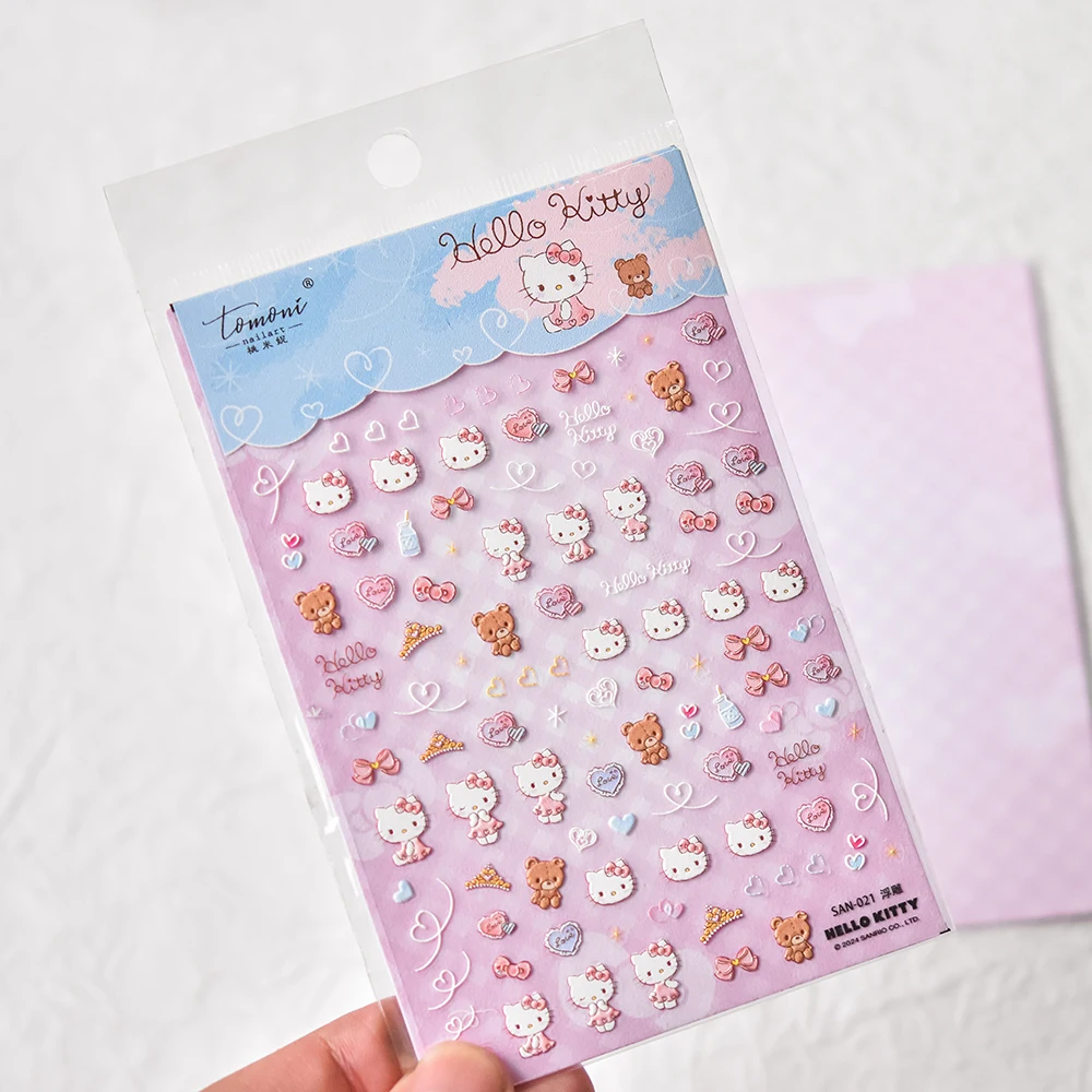 1 Stück 5D Geprägte Hello Kitty Nagelaufkleber Sanrio HelloKitty Nagelzubehör Kitty Katze Modedesign Niedliche Katzen-Nagelteile – Detail 6