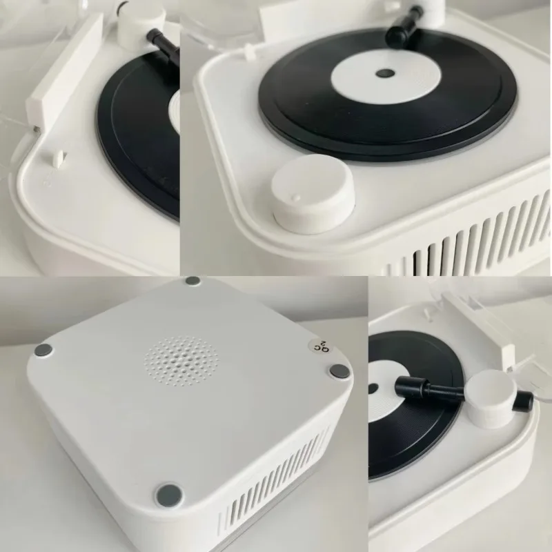 Pemutar Rekaman Mini Retro Vintage 5W Speaker Turntable Nirkabel Dekorasi Rumah Ide Hadiah Fonograf Desain Retro Pesta Luar Ruangan