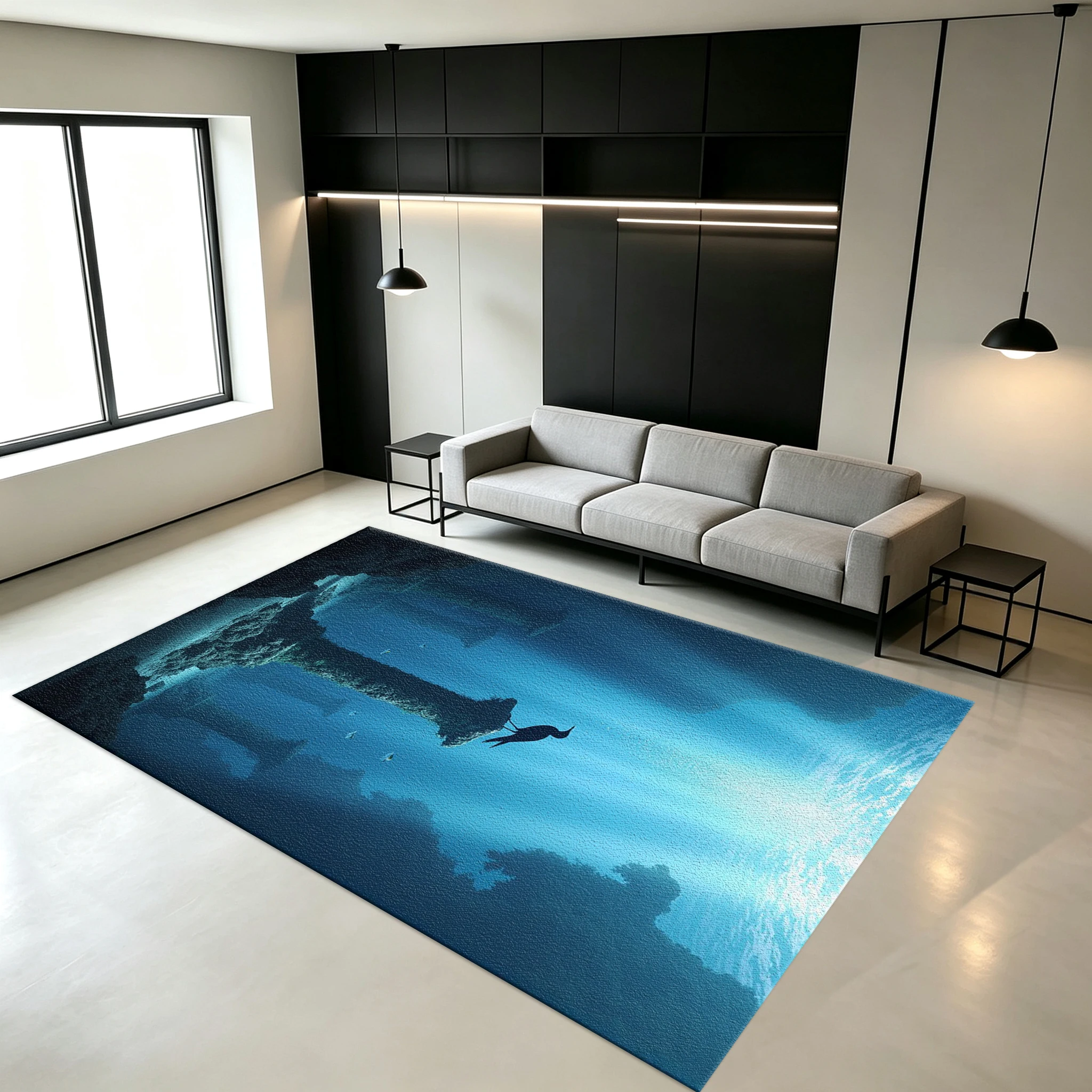 Underwater Historical Sites, Sunlight, Ocean Scene Carpet, Living Room Non-Slip Printed Carpet, Aquatic Theme Home Floor Decoration