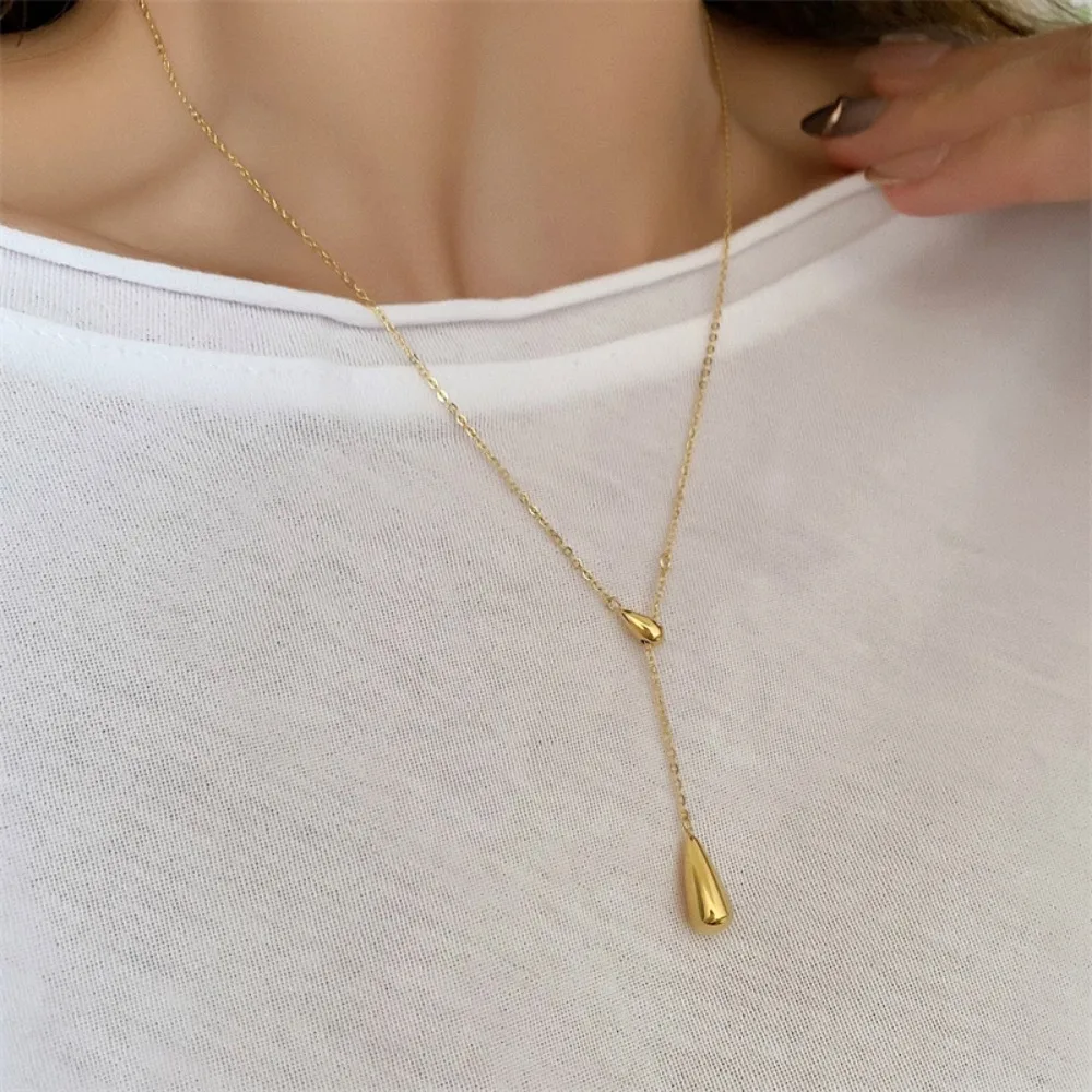 Korean Style Titanium Fringe Drop Necklace Elegant Simple Ripple Chain Necklace Exquisite Tender Sweater Clavicle Chain Gift